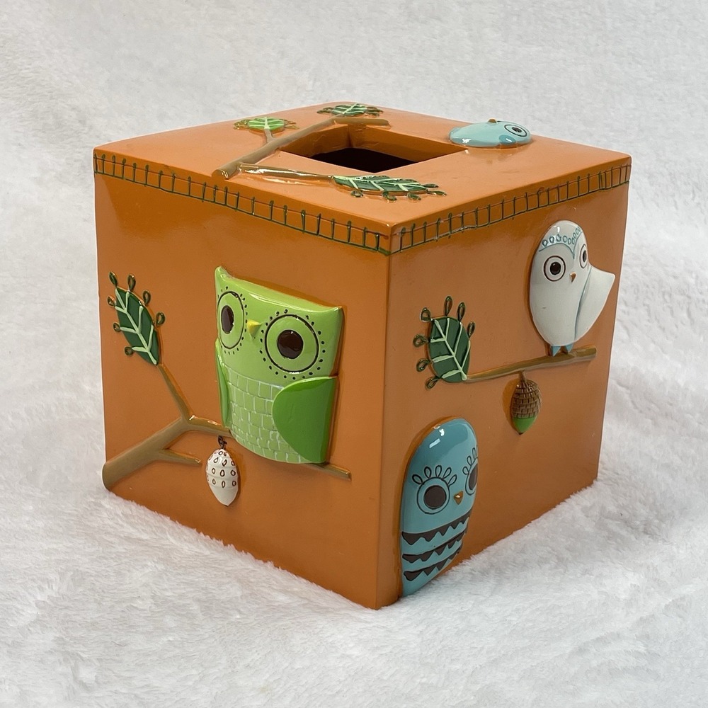 New Creative Bath Orange Give a Hoot Owl Resin Tissue Box Cover Farmhouse